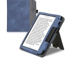 kwmobile flip cover voor e-reader - geschikt voor Tolino Vision 6 - Van imitatieleer en -suède - In donkerblauw / donkergrijs