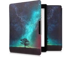 kwmobile e-reader hoesje geschikt voor Kobo Aura ONE hoes - E reader flip case met magnetische sluiting - Ereader cover - Sterrenstelsel en Boom design in blauw / grijs / zwart