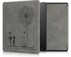 kwmobile e-reader hoesje geschikt voor Amazon Kindle Oasis 10. Generation hoes - Ereader flip case met standaard - Kunstleren e reader cover - Paardenbloemen Liefde design in grijs