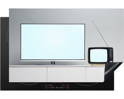 KitchenYeah® Inductie beschermer 81.2x52 cm - Een flat screen televisie naast een retro televisie - Kookplaataccessoires - Afdekplaat voor kookplaat - Inductiebeschermer - Inductiemat - Inductieplaat mat