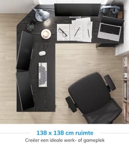 ACAZA Bureau - Hoekbureau - Zwart - 138 x 50 x 76 cm (L x B x H) - Bureautafel - Game Bureau - Bureau Gaming - Game Bureau — thumbnail 8