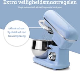 Roterende Deegmachine – Multifunctionele Deegmixer – Kneedmachine – Inclusief Spatdeksel & Navulopening – 1100W – RVS – Blauw — thumbnail 5