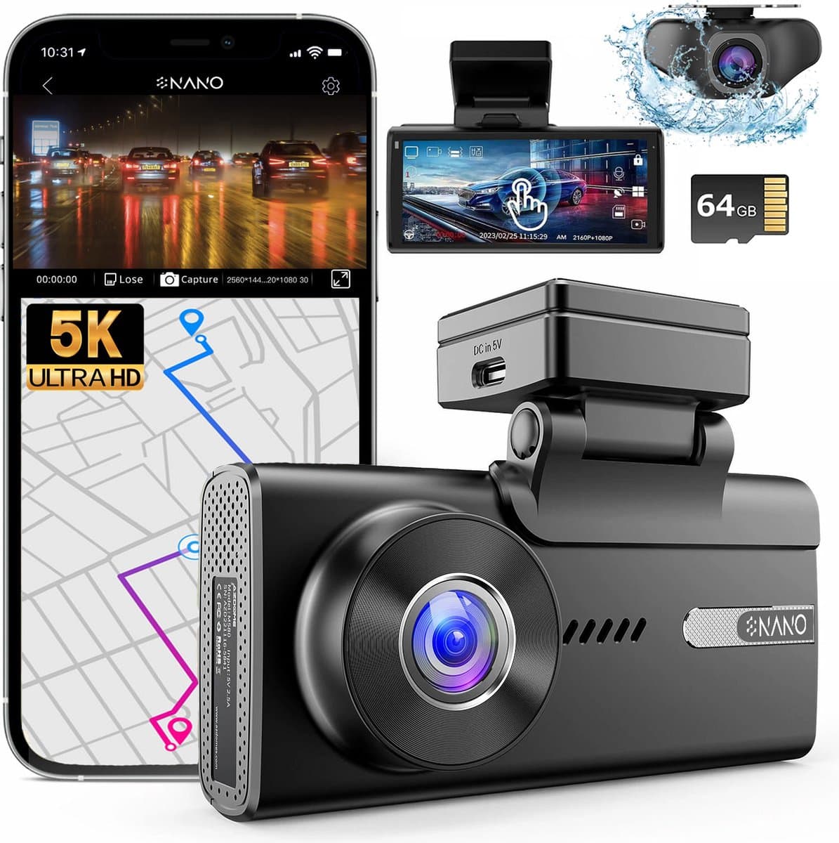 Nanocam M93 Pro dashcam voor auto met achter camera - 4K + Full HD resolutie - Parkeerbeveiliging - 64gb Micro SD - 4,0 inch Touch screen Lcd - 2x 150 graden kijkhoek - Nachtzicht — afbeelding 1