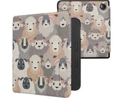 kwmobile e-reader hoesje geschikt voor Tolino Vision 6 hoes - E reader flip case met magnetische sluiting - Ereader cover - design in wit / bruin / grijs