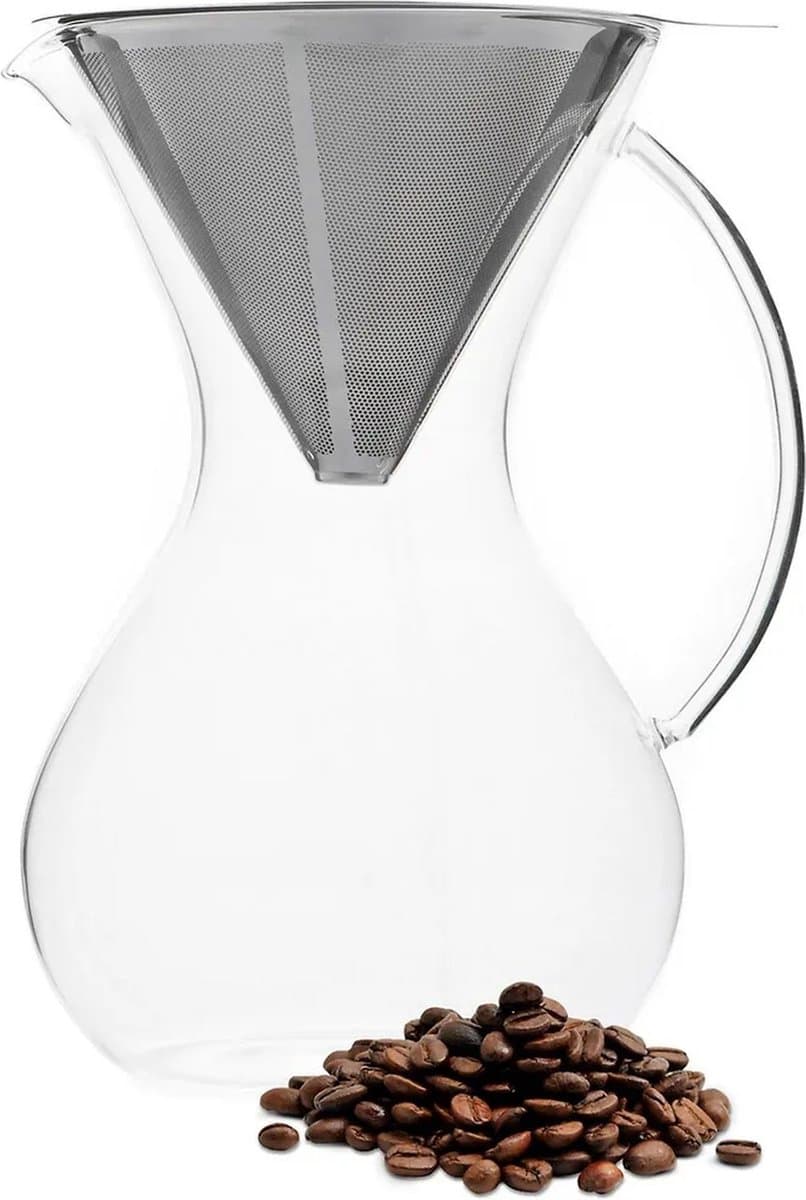 Pour Over Koffiepot - Koffiezetter - Koffie Opgietkan - Glas - Rvs - 600Ml — afbeelding 1