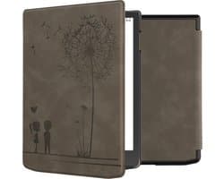 kwmobile e-reader hoesje geschikt voor Pocketbook InkPad 4 / Color 3 / Color 2 / Vivlio InkPad 4 / InkPad Color 3 hoes - Ereader flip case met standaard - Kunstleren e reader cover - Paardenbloemen Liefde design in grijs