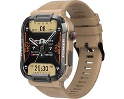 Kiraal Wave - Mannelijke Elegantie - Robuust Smartwatch Ontwerp - Android & iOS - Stijlvol Design - Zandkleurig