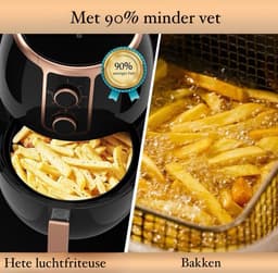 Luxe airfryer - Hetelucht friteuse - 3.7L - 1300-1500W - Thermostaat en timer - 6 automatische programma's - Zwart met goud — thumbnail 3