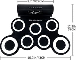 ProductPlein - Elektrisch Drumstel - Elektronisch Drumset - Digitaal Drumstel - Drumpad -Beginnersdrum E-drum - met Drumstokken en Voetpedalen - Volwassenen Kinderen Beginners -zwart - 7 Pads — thumbnail 1