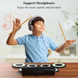 ProductPlein - Elektrisch Drumstel - Elektronisch Drumset - Digitaal Drumstel - Drumpad -Beginnersdrum E-drum - met Drumstokken en Voetpedalen - Volwassenen Kinderen Beginners -zwart - 7 Pads — thumbnail 3