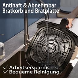 Airfyer - 6 LITER - Led display - 9-in-1 Kookmodi - Temperatuurregeling en Timer - Olievrije Gezonde Kookervaring - Gemakkelijke Reiniging - Zwart - 1700W — thumbnail 2