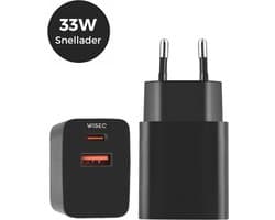 33W USB C snellader – dual USB oplader – laad 2 apparaten tegelijk – geschikt voor Samsung en iPhone – zwart – WiseQ