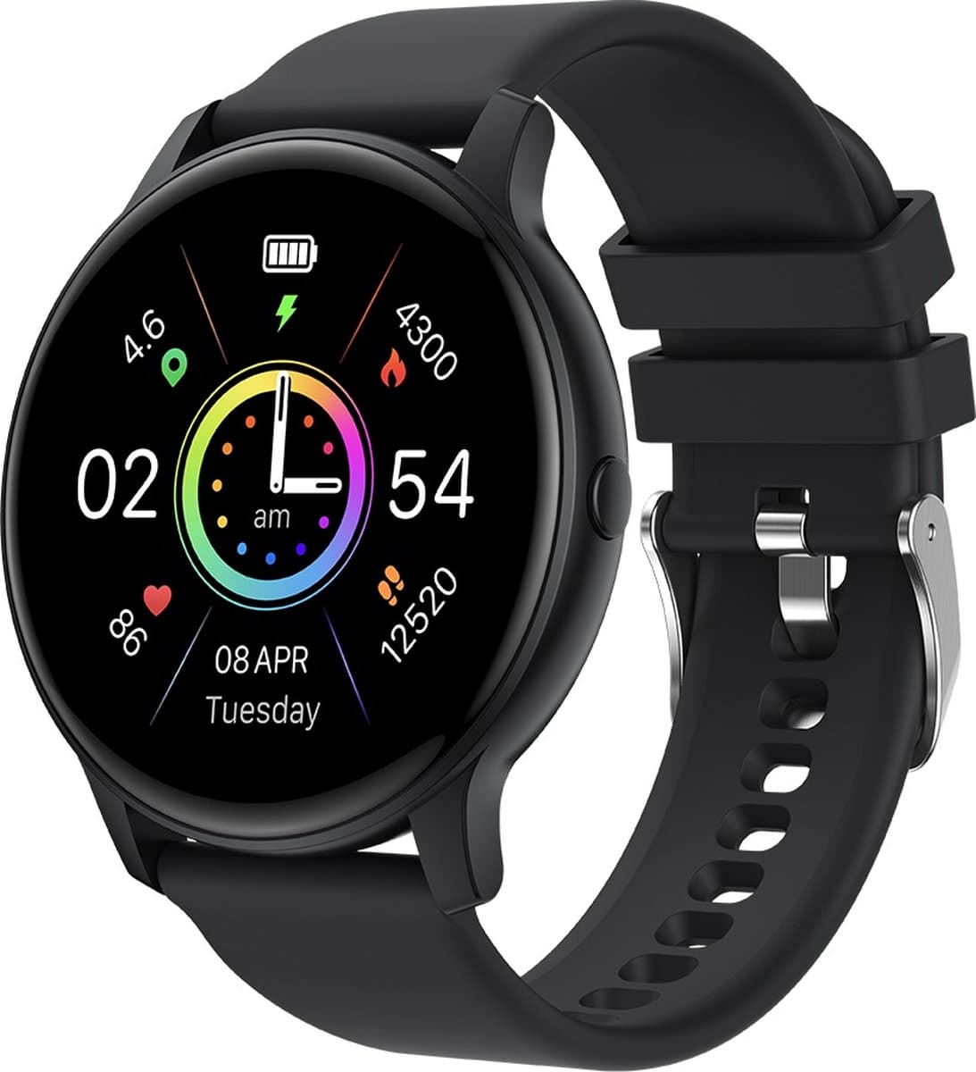 Belesy® SUAVE - Smartwatch Heren – Smartwatch Dames - Horloge – Stappenteller – Calorieën - Hartslag – Sporten - Je eigen foto als wijzerplaat - Kleurenscherm - Full Touch - Bluetooth Bellen – Silicone – Zwart - Moederdag — afbeelding 1