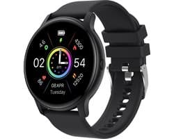 Belesy® SUAVE - Smartwatch Heren – Smartwatch Dames - Horloge – Stappenteller – Calorieën - Hartslag – Sporten - Je eigen foto als wijzerplaat - Kleurenscherm - Full Touch - Bluetooth Bellen – Silicone – Zwart - Moederdag