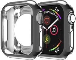 By Qubix - Siliconen case 44mm - Zwart - Geschikt voor Apple Watch 44mm hoesje - screenprotector - Bescherming iWatch - Bescherm hoesje