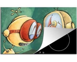 KitchenYeah® Inductie beschermer 78x52 cm - Een illustratie van een robot die televisie kijkt - Kookplaataccessoires - Afdekplaat voor kookplaat - Inductiebeschermer - Inductiemat - Inductieplaat mat