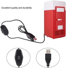 SnelShoppen - Mini Koelkast USB 5V 10W - Draagbare Fridge voor Dranken, Koelen en Verwarmen - Compacte Frigo voor Kantoor, Garage, Kampeer, Rood/Zwart — thumbnail 2