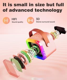 Mini Karaoke Machine Speaker for Kids Adults,Portable Bluetooth with 1-2 Wireless Microphones,Christmas Birthday Gifts Toys Girls Boys Ages 4, 5, 6,7, 8,9,10,11,12+ Years Old Toddler (Pink - 2 Mic) — thumbnail 2