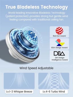 Plafondventilator – Ventilator Zonder Bladen – Bladloze Ventilator – LED Ventilator – Dimbare Plafondventilator – Stil Met Afstandsbediening – 30W LED Verlichting Met 3 Kleurtemperaturen — thumbnail 5