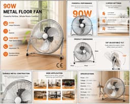 Tafelventilator krachtig en draagbaar - metalen ventilator - verstelbare hoek - stil - 2 snelheden - 90W — thumbnail 2