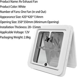 Dakventilator Camper - Motorhome Ventilatie - Frisse Lucht - Insectenmesh - 36x36 cm - Wit — thumbnail 2