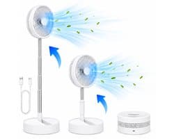 3-1 Ventilator Staand - Tafelventilator - Vloerventilator USB-C - 4 Standen - Draadloos en Geluidloos Fluisterstil - Fans - Staande Mini Ventilator - Kleine Statiefventilator - Aircooler - Mobiele Airco - 19,5 x 19,5 x 2,5 cm - Wit - Silvergear — afbeelding 1