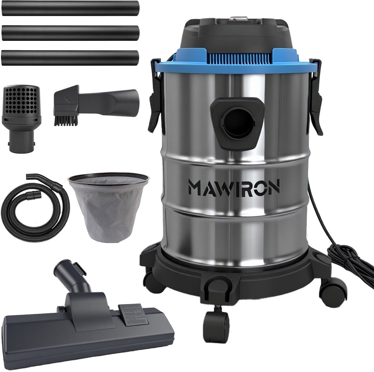 20L nat-/droogzuiger – roestvrijstalen bak, HEPA-filter, 5 meter snoer, stil ≤80dB – voor huis, auto, garage en werkplaats — afbeelding 1
