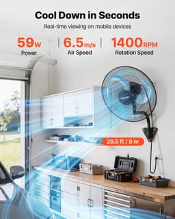 VEVOR 59W Industriële Wandventilator 51 cm, 6,5 m/s Oscillerende Wandventilator met 3 Snelheden en Verstelbare Kantelhoek, Commerciële Industriële Ventilator voor Werkplaats, Garage, Magazijn, Sportschool, Zwart — thumbnail 3