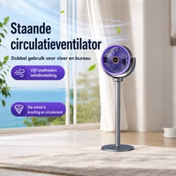 Staande Circulatieventilator met Afstandsbediening en Luchtbevochtiger - 4 Windsnelheden - Oscillatie 90°/120°/150° - Timer 3/6/9 uur - Verstelbare Hoogte - Zwart — thumbnail 1
