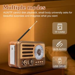 Retro-radio met Bluetooth – vintage transistor – kleine AM/FM/SW-radio – ondersteunt USB/TF/Aux-MP3-afspelen – oplaadbaar – voor thuis, kantoor, buiten.L — thumbnail 4