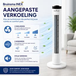Bruinsma INEX Torenventilator - Verticale ventilator - Vloerventilator - Tafelventilator - Stil - Afstandsbediening - Oscillatie - 3 Snelheden - Timer 7,5 Uur - 45W - Staande Ventilator Voor Slaapkamer, Woonkamer En Kantoor - 81 CM - Wit — thumbnail 2