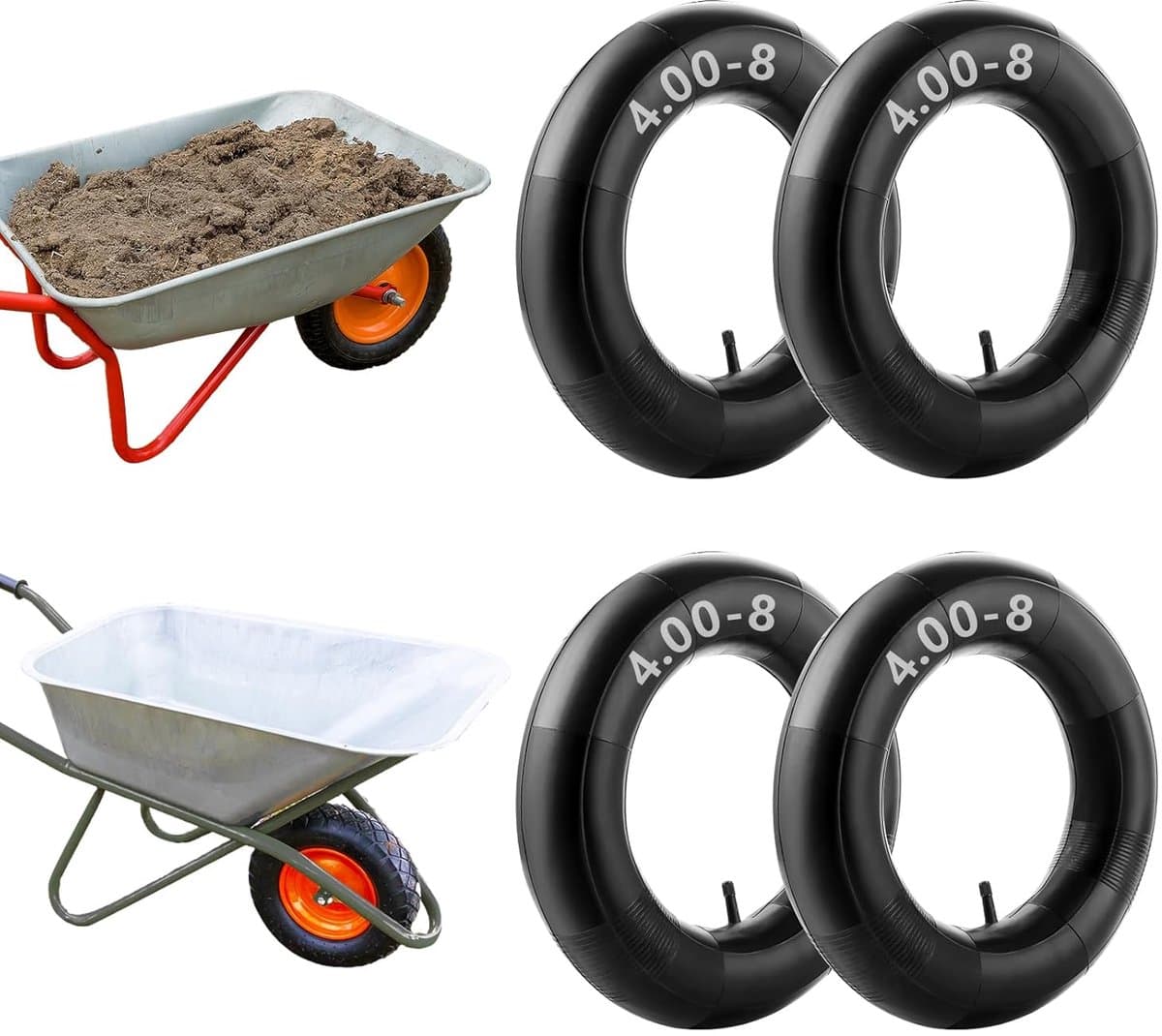 SnelShoppen - 4 Stuks 4.00-8 Wielbarrow Hoses, Robuuste Pneumatische Banden voor Tuin, Handtruck, Grasmaaier en Glijwagen, 200 kg Draagvermogen — afbeelding 1