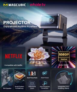 SnelShoppen - Mini Beamer 4K Native 1080P | Draaibaar 320° | Android 13 Projector met WiFi & Bluetooth | 600 ANSI | Gaming & Home Cinema | Perfect voo — thumbnail 5