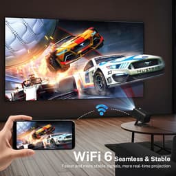 SnelShoppen - Mini Beamer met Ingebouwde Apps, 5G Wi-Fi 6, Bluetooth 5.4, Ondersteunt 4K/1080P, Auto Keystone, 270° Draaibaar - HDMI/TV Stick/USB/iOS/ — thumbnail 4