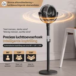 Luchtbevochtigende Statiefventilator met Afstandsbediening - Draadloos Oplaadbaar - 4 Windsnelheden - 3 Hoogtes - Vernevelfunctie - Timer 3/6/9 Uur - USB-C - Wit — thumbnail 3