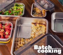 SnelShoppen - Set van 5 Bakdozen voor Batch Cooking - 1x 5000 ml + 2x 1300 ml + 2x 650 ml - Rvs, Magnetron, Oven, Vriezer Bestendig, Handige Opberging — thumbnail 5