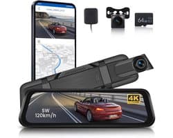 SnelShoppen - 9,66 Inch Achteruitkijkspiegel Dashcam 4K Voor- en Achtercamera 1080P met Nachtzicht, WiFi, GPS, ADAS, BSD, LCA, Lusopname en Kaart voor