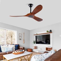 Plafondventilator 52 inch met 3 houten bladen - Geheugenfunctie - Afstandsbediening - Voor terras, woonkamer en slaapkamer - Walnootafwerking - Propellerontwerp — thumbnail 1
