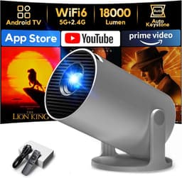 SnelShoppen - Mini Beamer 1080P met WiFi 6, Bluetooth 5.2, Auto Trapezcorrectie, Draaifunctie, Kleine Projector voor Camping, Tuin, Feest, Smartphone, — thumbnail 1