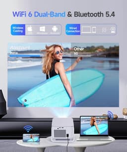 SnelShoppen - Draagbare Mini Beamer 4K/8K - Native Full HD 1080P Projector met Android 14, WiFi 6, Bluetooth 5.4, Autofocus, 180° Rotatie voor Thuisbi — thumbnail 4