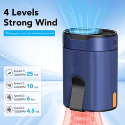Draagbare Ventilator met Clip – 4-in-1 Tailleventilator – USB-C Oplaadbaar – 4 Snelheden – Stil – 3000 mAh Blauw — thumbnail 5