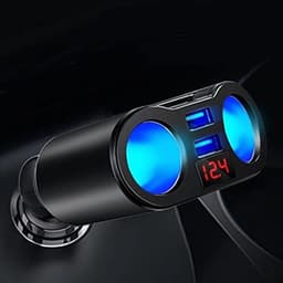 Thijox - Sigarettenaansteker verdeler met 2 meervoudige stopcontacten, 2 USB poorten, voltmeter, 12V/24V auto-oplader voor mobiel, tablet, GPS, dashca — thumbnail 2