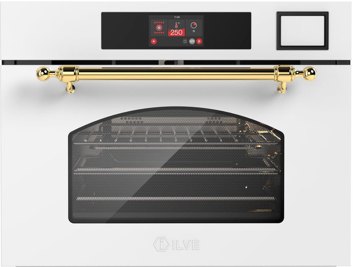 ILVE Compact 45cm 3 in 1 oven/stoom/magnetron Nost. Wit Messing - Inbouw — afbeelding 1