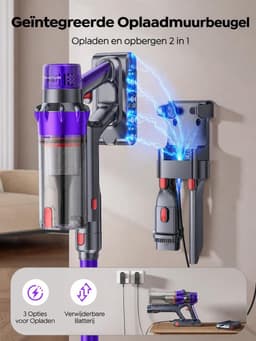 Draadloze Steelstofzuiger 55KPa - Krachtige 600W Stofzuiger - Tot 75 Min Gebruiksduur - Met Matrasborstel LED-Display en Wandlader — thumbnail 5