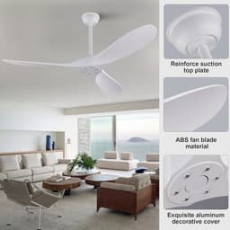 KOMHTOM 60-inch witte plafondventilator zonder verlichting met afstandsbediening, ABS-vleugels, omkeerbare DC-motor, timerfunctie, moderne plafondventilator voor binnen en buiten, geschikt voor slaapkamers, woonkamers, terrassen en — thumbnail 5