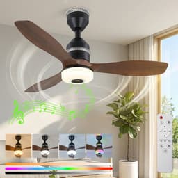 Rosnek Smart Plafondventilator met Verlichting en Bluetooth Speaker - Ø 60 cm - RGB Sfeerlicht - Stille Motor - Afstandsbediening - Dimbare LED - 3 Snelheden - Slaapkamer/Kinderkamer — thumbnail 1