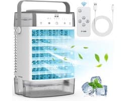 Aircooler met water of ijs-aircooler met koelelementen-verdampingskoele- 1000 ml draagbare airconditioner met afstandsbediening - Krachtige verdampingsairconditioner met 3 snelheden en 7 kleuren LED met timer- Grijs - 19 x 15,6 x 28,6 cm — afbeelding 1