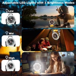 Camping ventilator oplaadbaar – 10000 mAh – Met LED licht – 4 snelheden – USB-C powerbank — thumbnail 5