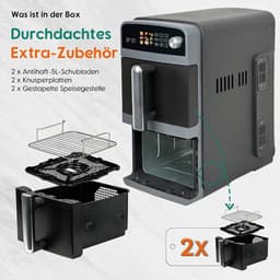 Heteluchtfriteuse Dubbel - XL Airfryer - Gelijkmatig Koken - Twee Kamers - 10 Liter - Donkergrijs — thumbnail 3