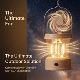 Draagbare LED-kampeerlantaarn met ventilator, 2-in-1 opvouwbaar ontwerp, 18x10 cm, elektrische kampeerlamp met ventilator, oplaadbare buitenlamp, heldere en efficiënte LED-verlichting, voor wandelen, tent, camper en reizen. — thumbnail 1